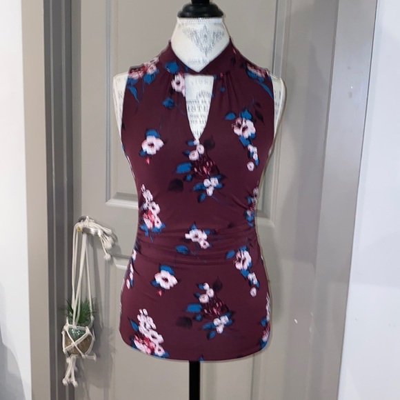 White House Black Market maroon teal pink sleeveless fitted blouse womens XS top - Picture 2 of 8